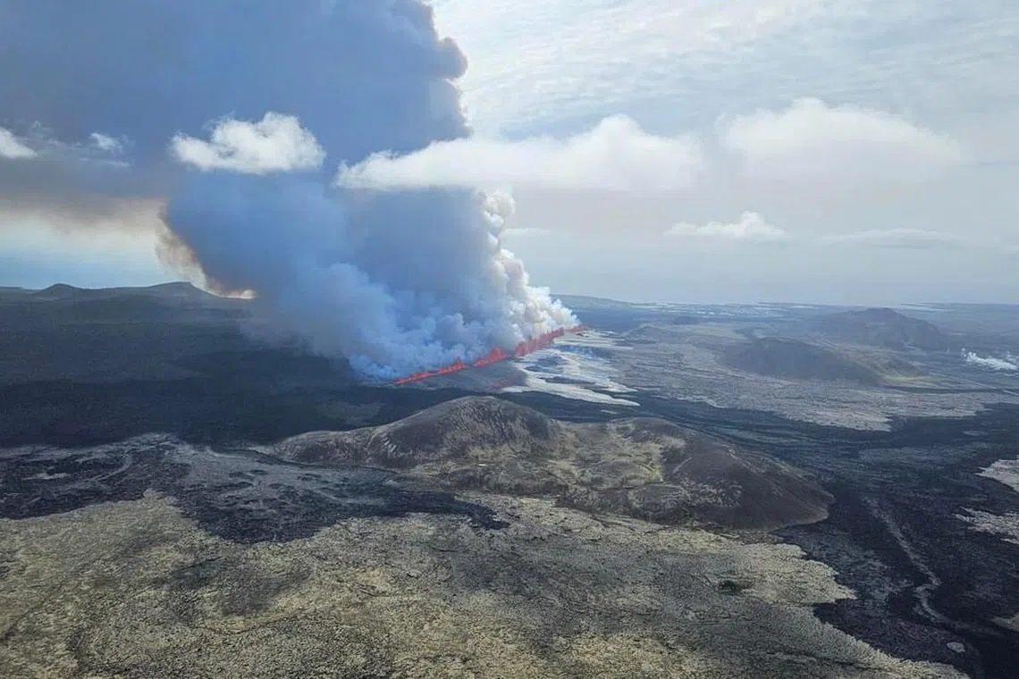 A volcano spews lava and smoke as it erupts near Grindavik, on Reykjanes Peninsula, Iceland, May 29, 2024. Iceland Civil Protection/Handout via REUTERS