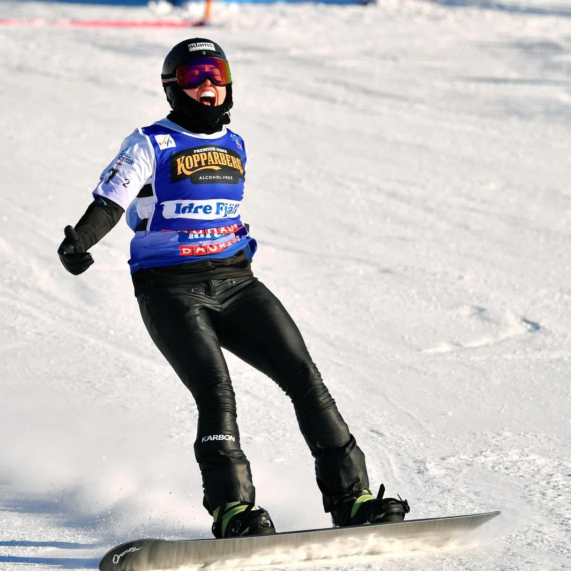 FIS Freestyle Ski Cross and Snowboard Cross World Championships - Idre Fjall, Sweden - February 12, 2021  Australia's Belle Brockhoff celebrates after winning the FIS Mixed Snowboardcross Team World Championships event  Anders Wiklund/TT News Agency via REUTERS
