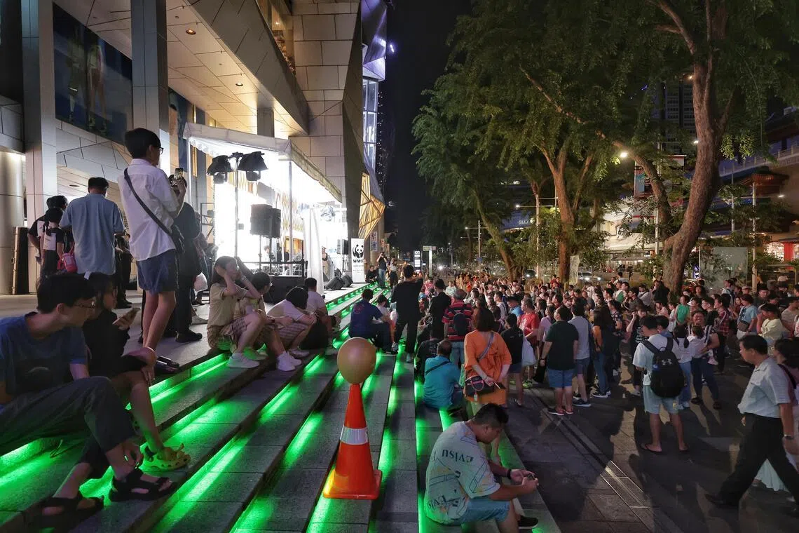 An outdoor event at Wisma Atria as seen before the WWF Earth Hour Switch Off moment on March 23, 2024. Businesses are recognising the value of shopping experiences and are crafting new ways to boost customer loyalty and generate foot traffic in competitive environments instead of relying solely on traditional retail.