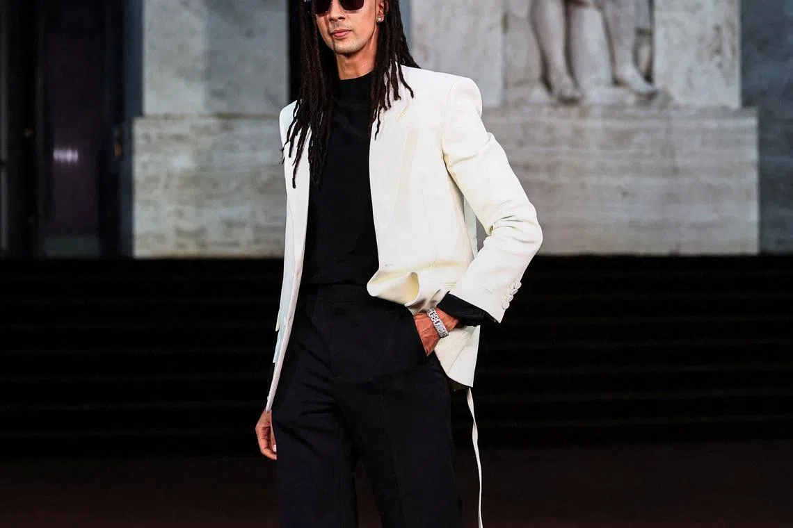 FILE PHOTO: Ghali arrives for Gucci's exclusive screening of 'The Tiger', a short film directed by Spike Jonze and Halina Reijn during Milan Fashion Week, in Milan, Italy, September 23, 2025. REUTERS/Yara Nardi/File Photo