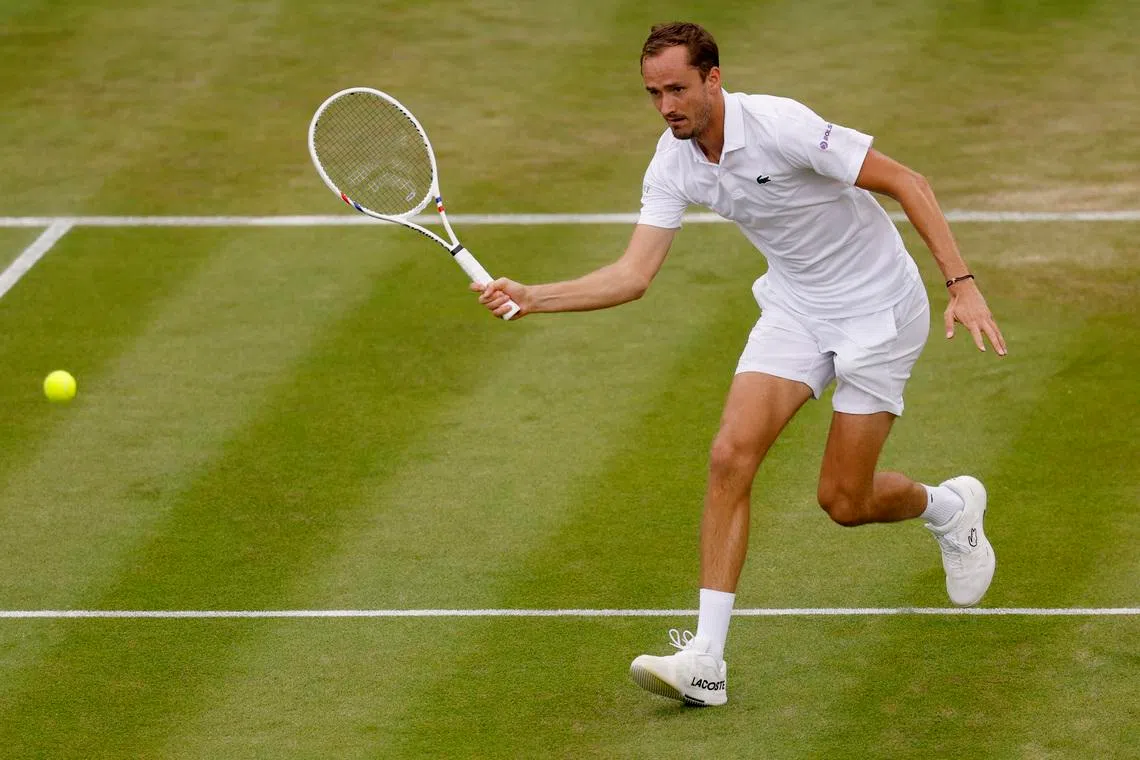 Tennis - Wimbledon - All England Lawn Tennis and Croquet Club, London, Britain - July 1, 2026 Russia's Daniil Medvedev in action during his second round match against Spain's Daniel Merida REUTERS/Andrew Couldridge