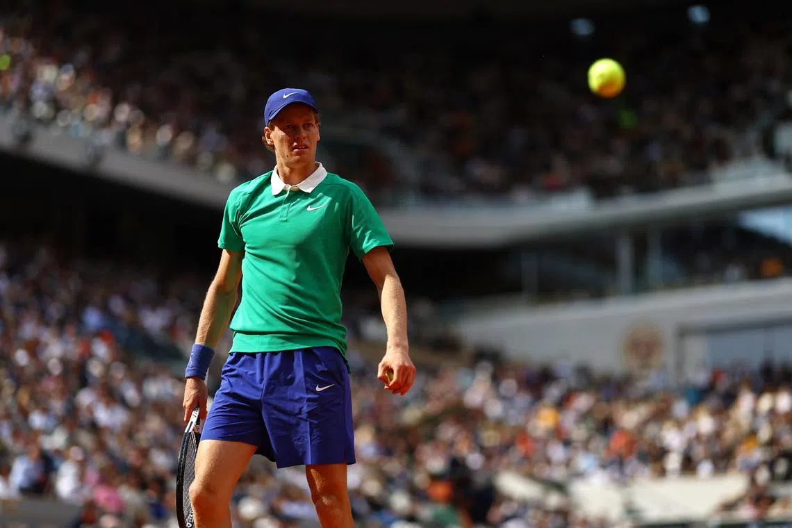 Tennis - French Open - Roland Garros, Paris, France - June 4, 2025 Italy's Jannik Sinner during his quarter final match against Kazakhstan's Alexander Bublik REUTERS/Lisi Niesner