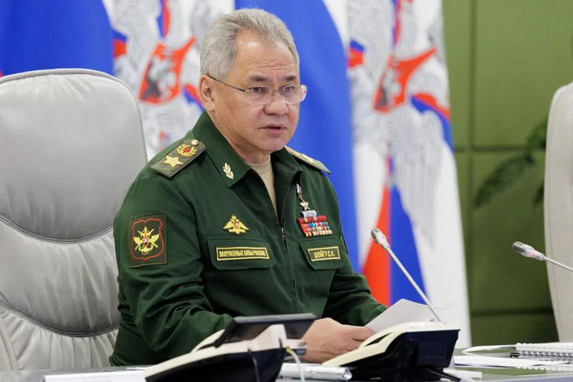 FILE PHOTO: Russian Defence Minister Sergei Shoigu chairs a meeting with the leadership of the Armed Forces in Moscow, Russia, in this picture released September 5, 2023. Russian Defence Ministry/Handout via REUTERS