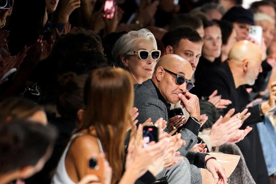 Actors Meryl Streep and Stanley Tucci watching Dolce & Gabbana's  spring/summer 2026 fashion show in Milan, Italy, on Sept 27.