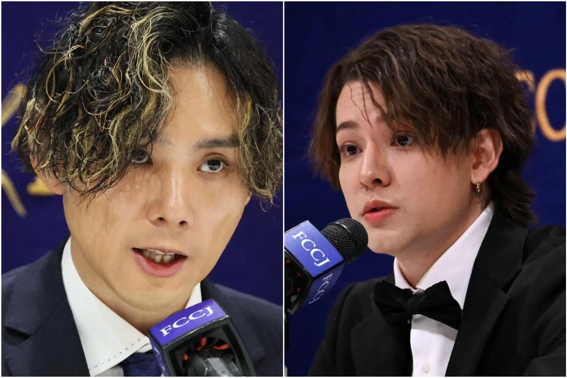 Former member of Japanese idol group Johnny's Junior Yasushi Hashida (left) and Brazilian singer-songwriter Kauan Okamoto are calling for a broader definition of child abuse.