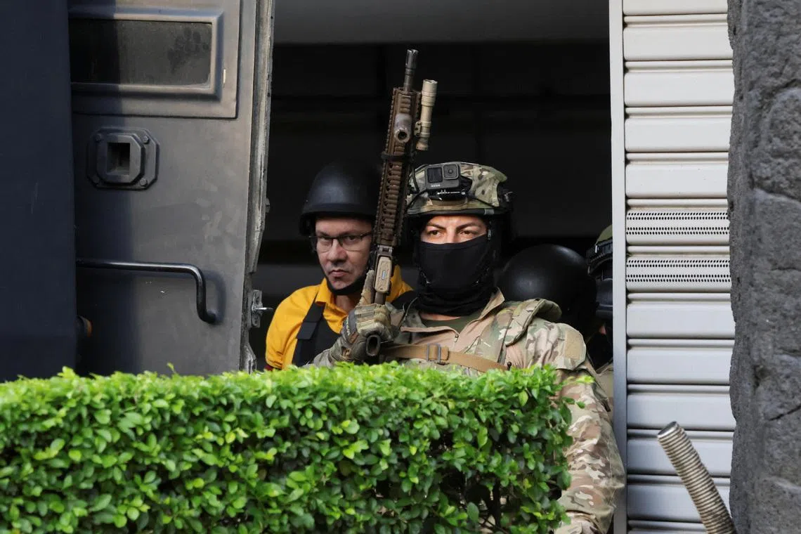 Celso Gamboa, Costa Rica’s former security minister and ex-magistrate, leaves the court after Costa Rica’s judiciary authorized his extradition to the United States on drug trafficking and conspiracy charges, in San Jose, Costa Rica October 7, 2025. REUTERS/Stringer/File Photo