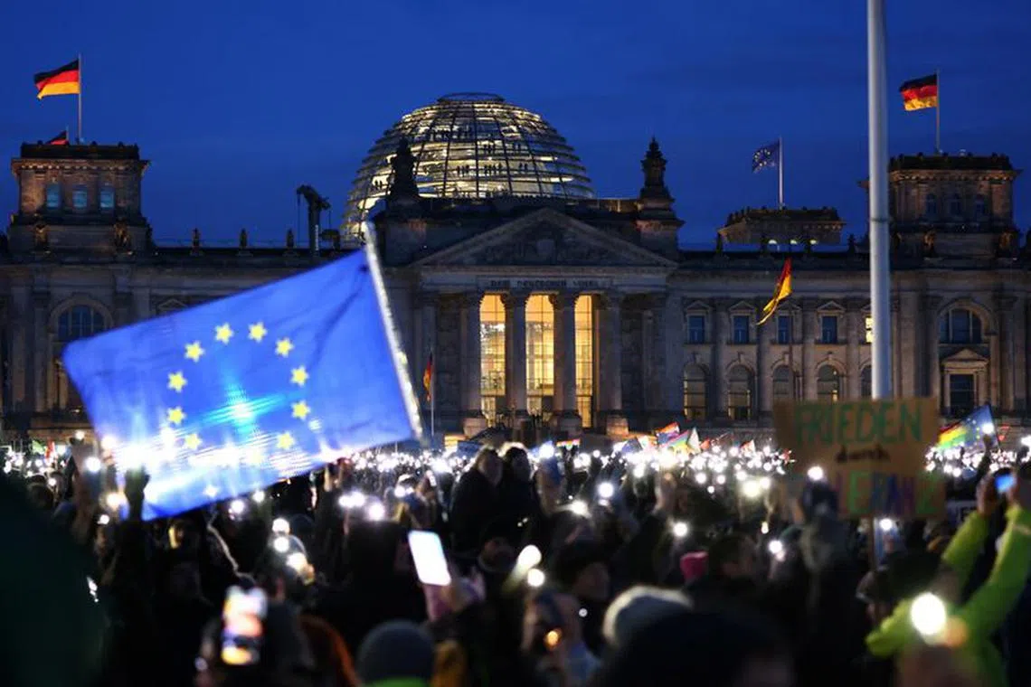People attend a demonstration against the Alternative for Germany party (AfD), right-wing extremism and for the protection of democracy in Berlin, Germany, January 21, 2024. REUTERS/Liesa Johannssen/File Photo