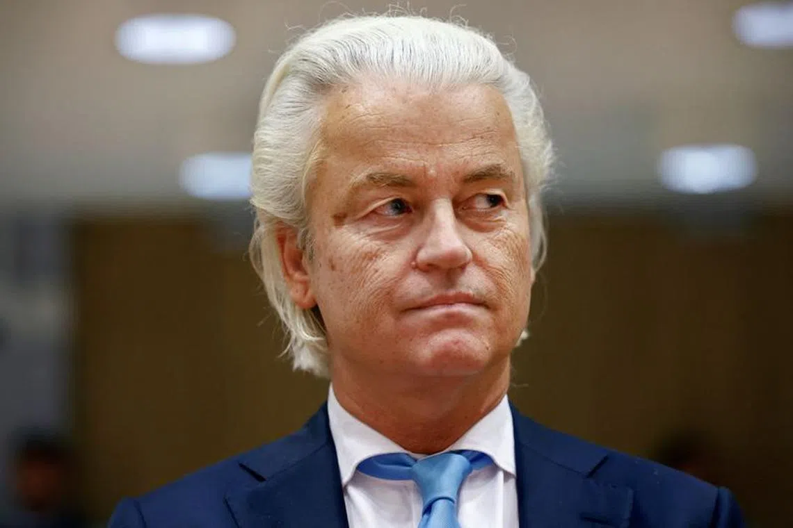 FILE PHOTO: Dutch far-right politician Geert Wilders attends the Schiphol Judicial Complex, on the day the case against a 37-year-old Pakistani man for incitement to murder Geert Wilders is due to start, Badhoevedorp, Netherlands, August 29, 2023. REUTERS/Piroschka van de Wouw/File Photo