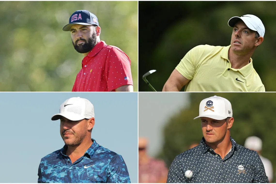 The exhibition match will pit (clockwise from top left) Scottie Scheffler and Rory McIlroy on the PGA side against LIV golfers Bryson DeChambeau and Brooks Koepka. 