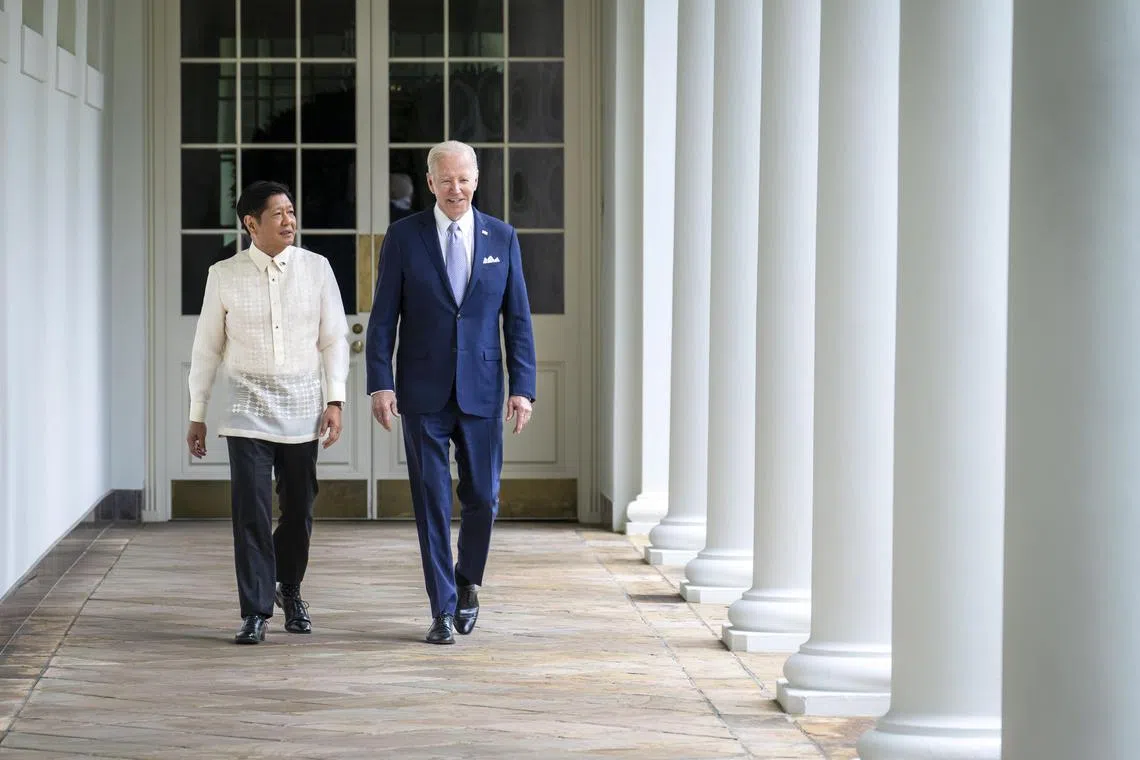 Philippine President Ferdinand Marcos Jr. (left) with President Joe Biden at the White House in Washington, on May 1.