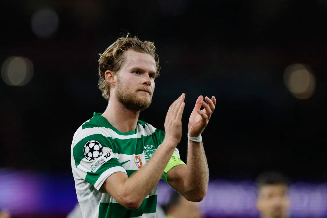 Soccer Football - UEFA Champions League - Quarter Final - Second Leg - Arsenal v Sporting CP - Emirates Stadium, London, Britain - April 15, 2026 Sporting CP's Morten Hjulmand looks dejected after the match Action Images via Reuters/Peter Cziborra