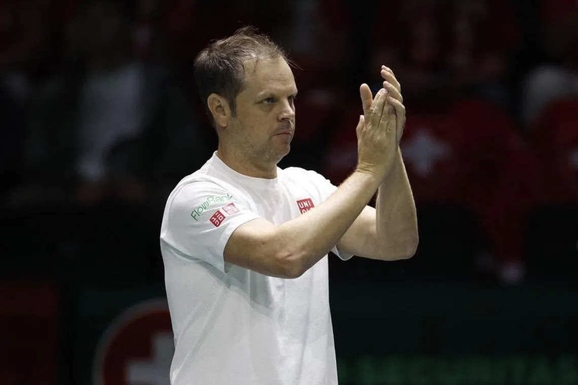 Tennis - Davis Cup - Finals - France v Switzerland - AO Arena, Manchester, Britain - September 12, 2023 Switzerland captain Severin Luthi during the match Action Images via Reuters/Jason Cairnduff/ File photo