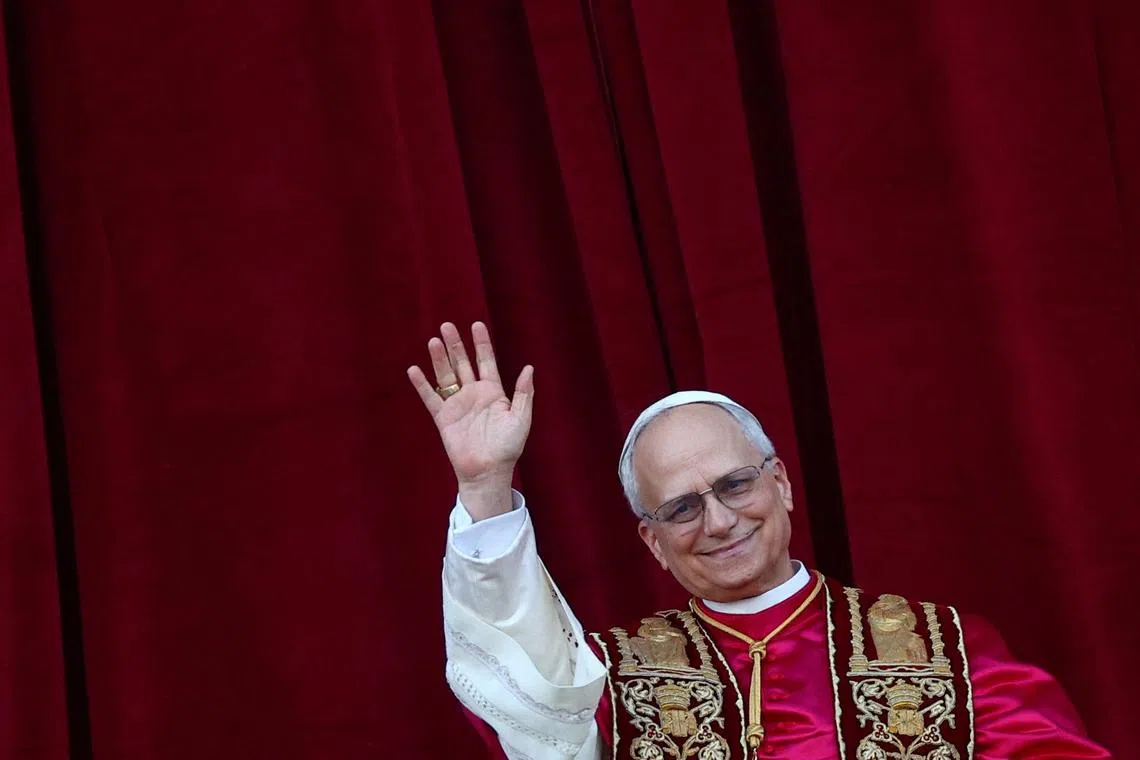 Newly elected Pope Leo XIV, Cardinal Robert Prevost of the United States appears on the balcony of St. Peter's Basilica, at the Vatican, May 8, 2025. REUTERS/Guglielmo Mangiapane