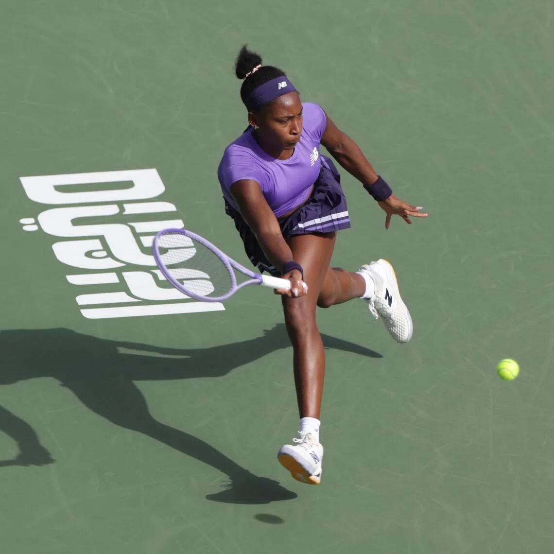 Coco Gauff of the US in action against Anna Kalinskaya at the Dubai Tennis WTA Championships in Feb 17.