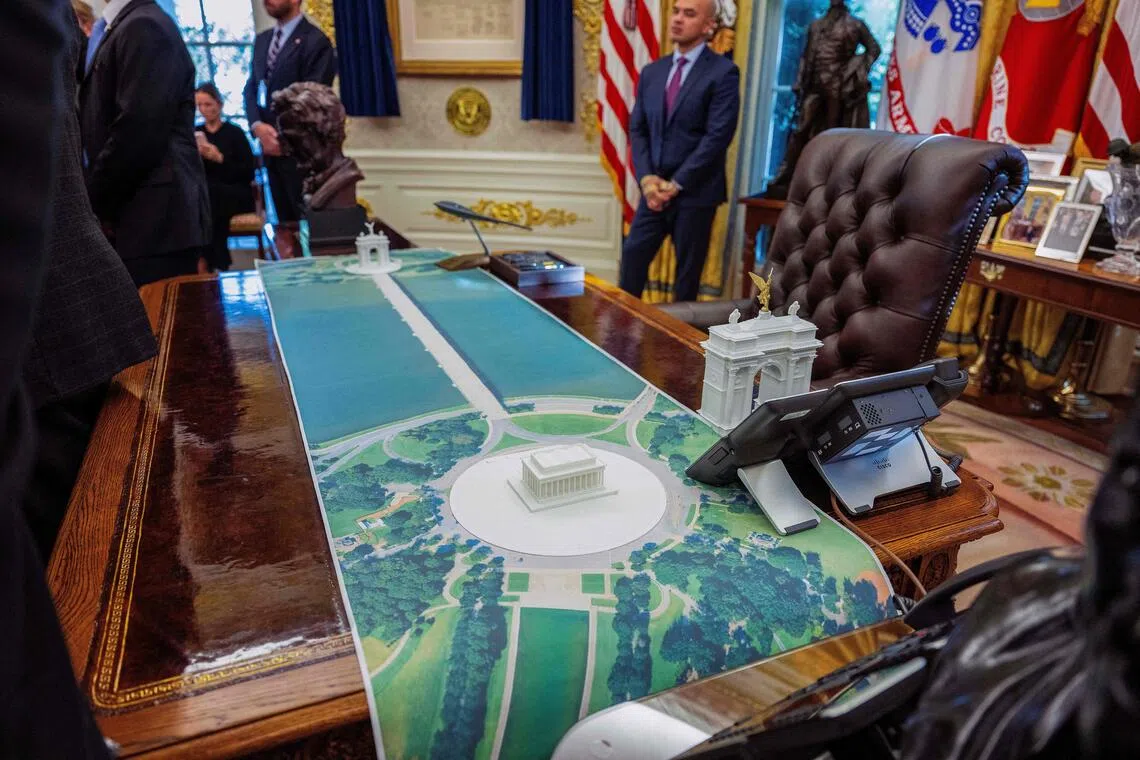 The 76-m triumphal white arch with large golden statues of an angel and eagles at the top is part of US President Donald Trump’s drive to put his personal stamp on Washington.
