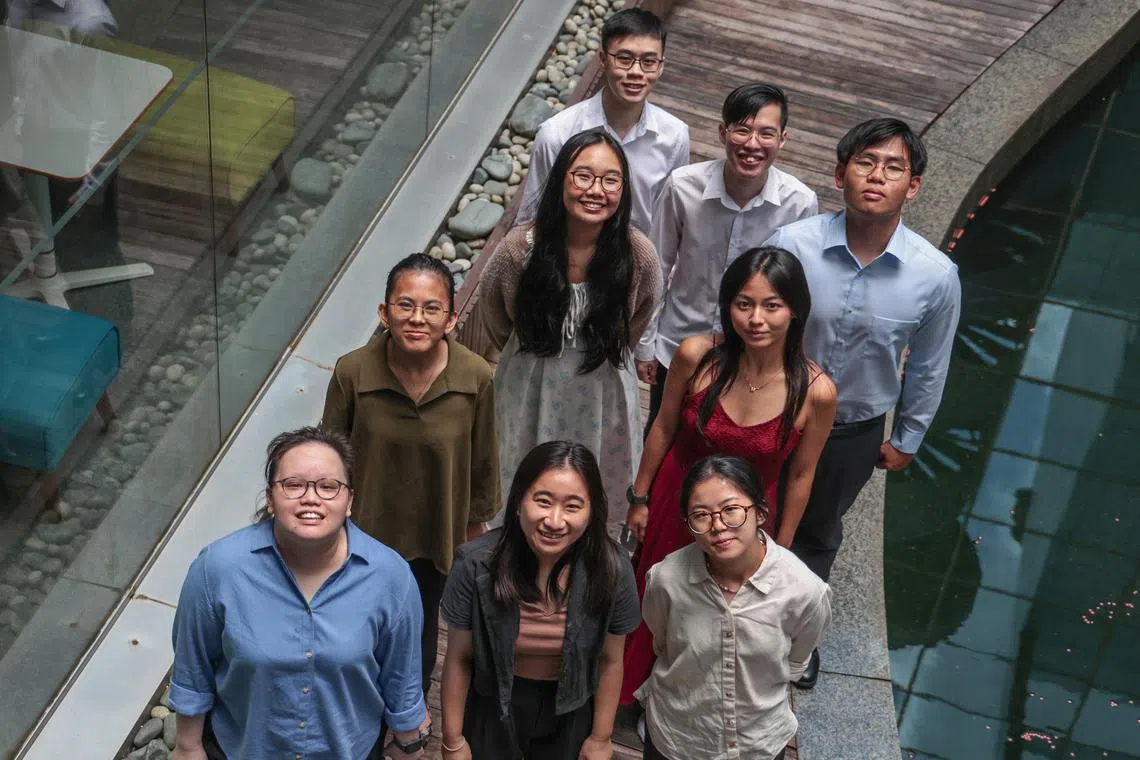 Nine recipients of SPH Foundation's Lim Kim San Memorial Scholarship, which is awarded to students from humble family backgrounds.