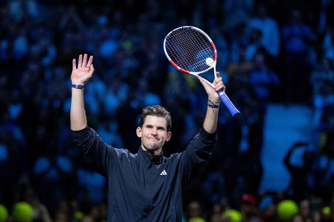 Austria's Dominic Thiem waves after playing his final match at the Vienna Open, on Oct 22.