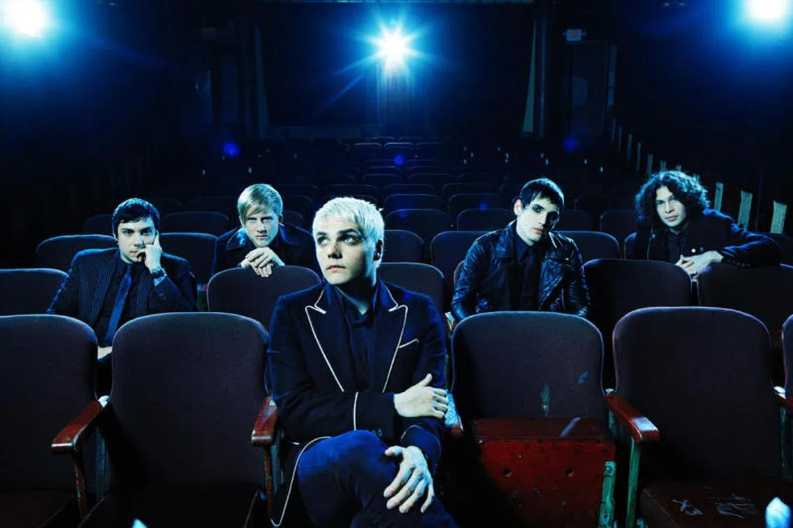 Punk rock band My Chemical Romance at the time of the release their seminal album The Black Parade (2006). Its then members were (from left) Frank Iero, Bob Bryar, Gerard Way, Ray Toro and Mikey Way. 