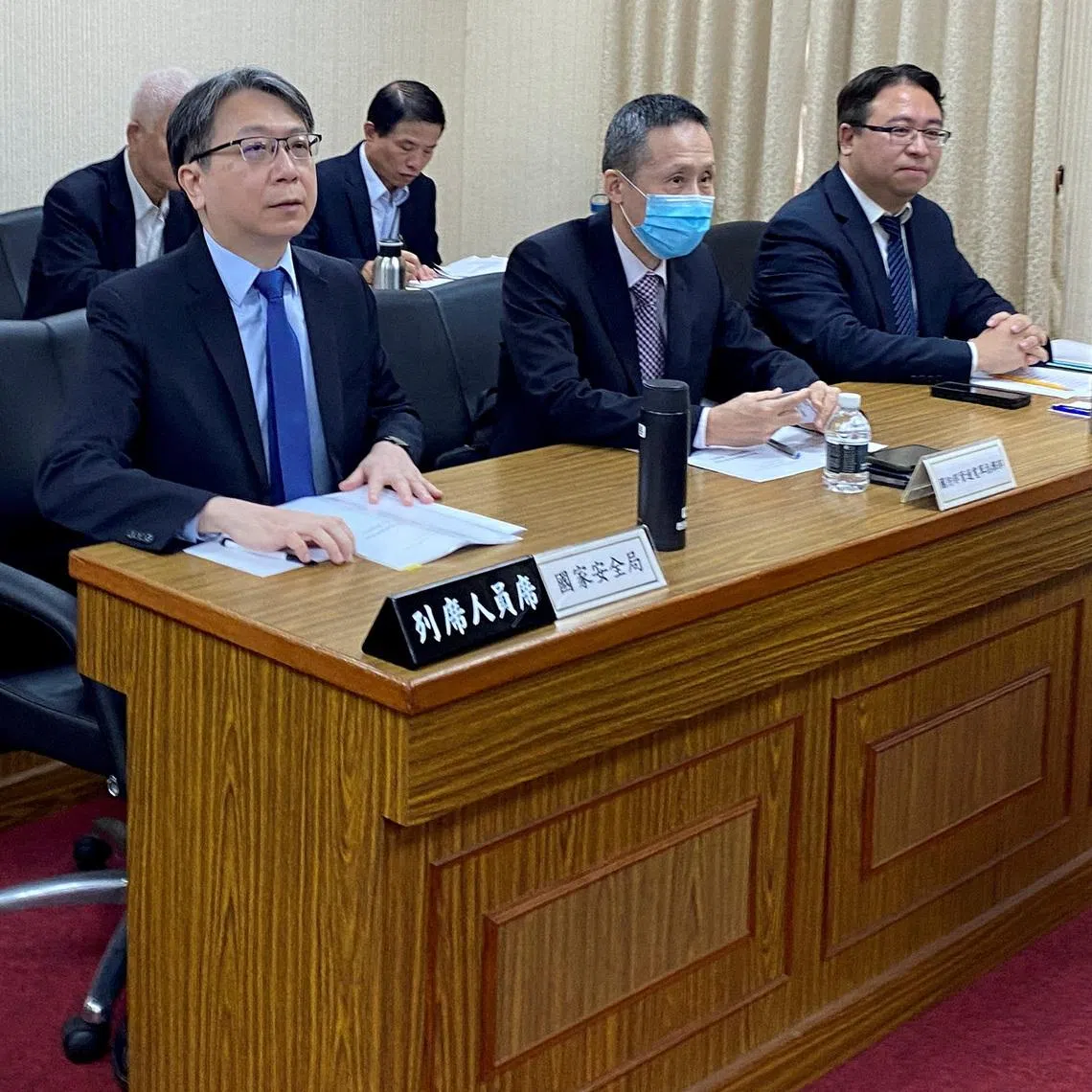 Taiwan National Security Bureau Director-General Tsai Ming-yen (front desk on the left) attends a parliament session in Taipei, Taiwan June 12, 2024.