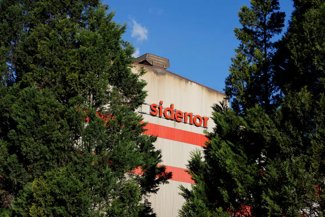 FILE PHOTO: A view of the logo of the Sidenor steel-making plant in Basauri, Spain, February 4, 2025. REUTERS/Vincent West/File Photo