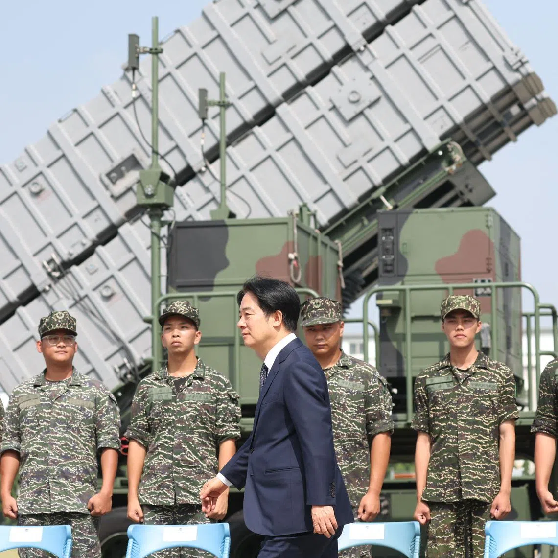 Taiwanese President Lai Ching-te at a naval base following a Chinese military drills earlier in the week in Taoyuan, on Oct 18.