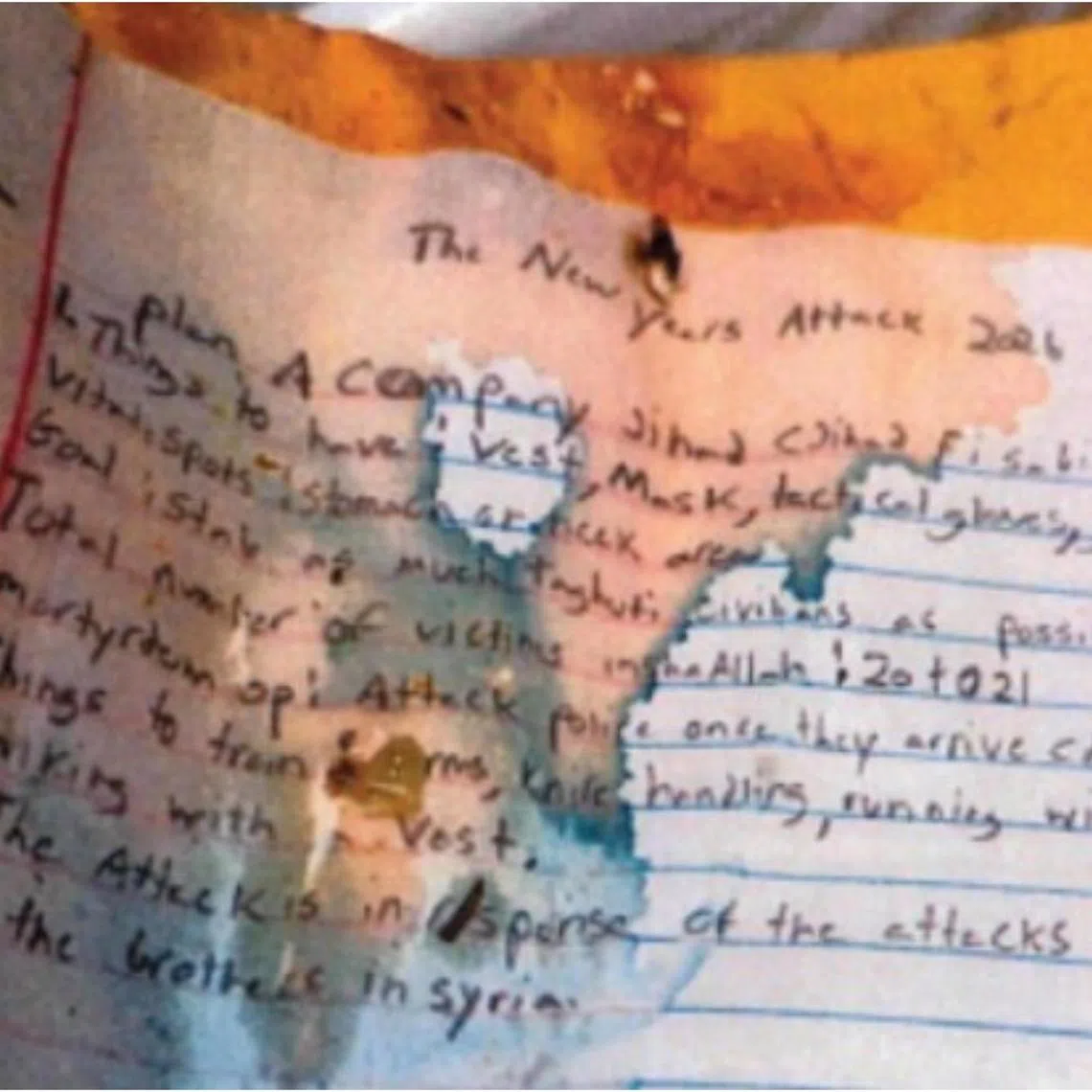 FBI agents found a handwritten document titled “New Years Attack 2026,” as well as hammers and knives from the suspect's  bedroom.