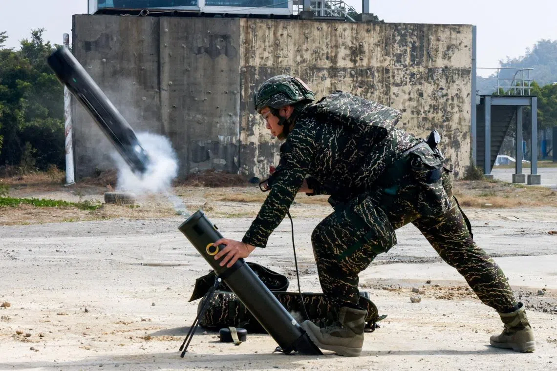A soldier operating a Taiwan-made attack drone during an annual military exercise in Kaohsiung, Taiwan, on Jan 29.