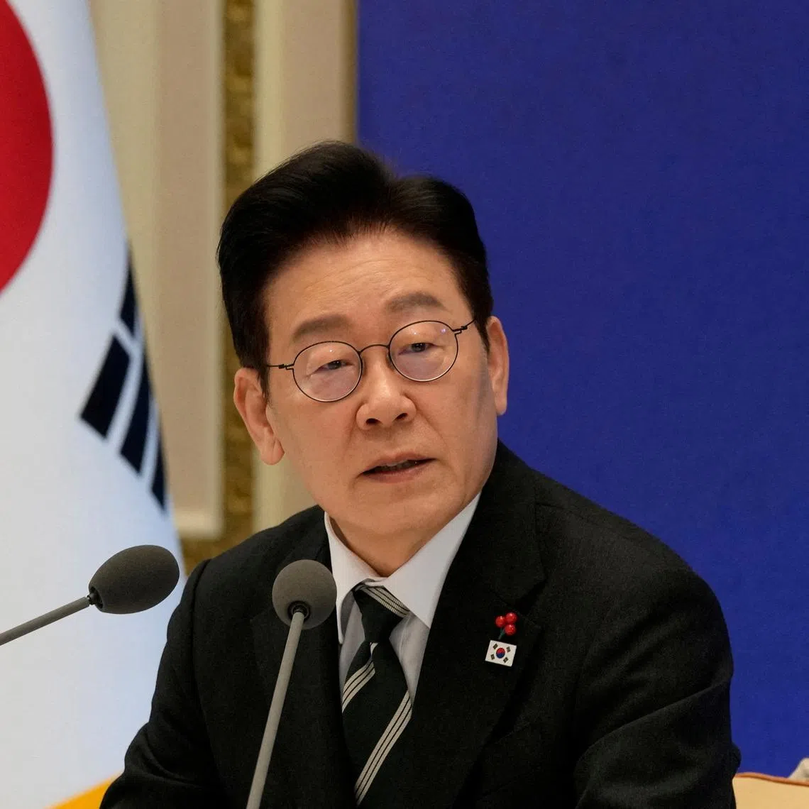 South Korean President Lee Jae Myung speaks during his new year press conference at the presidential Blue House in Seoul, South Korea, Wednesday, Jan. 21, 2026.
