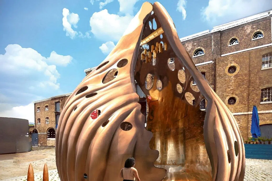 An artistic illustration shows Khaleb Brooks' \"The Wake\", which is set to be London's first Memorial to Victims of Transatlantic Slavery, in this undated handout image released on August 23, 2024. Handout via REUTERS