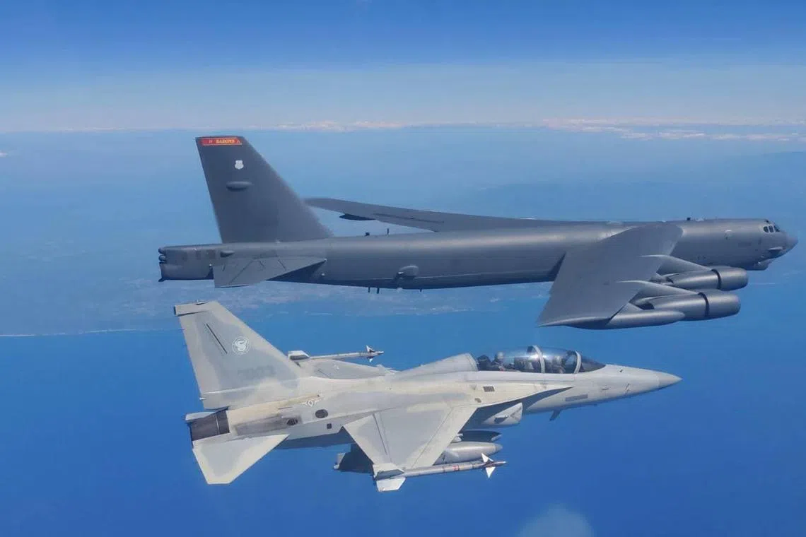 The US and the Philippines conducted a joint air patrol over areas facing the disputed South China Sea.