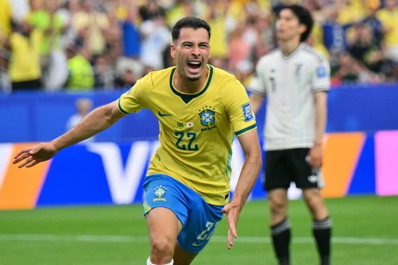 Gabriel Martinelli celebrates after scoring Brazil's second goal during the FIFA World Cup 2026 Round of 32 match against Japan on June 29.