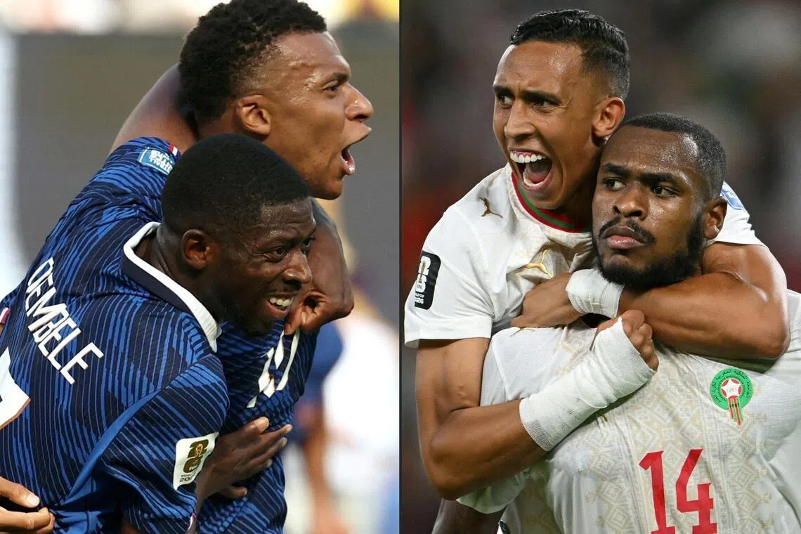 France attackers Kylian Mbappe and Ousmane Dembele will come up against Morocco’s Soufiane Rahimi and Issa Diop (No. 14) in the World Cup quarter-finals on July 9.