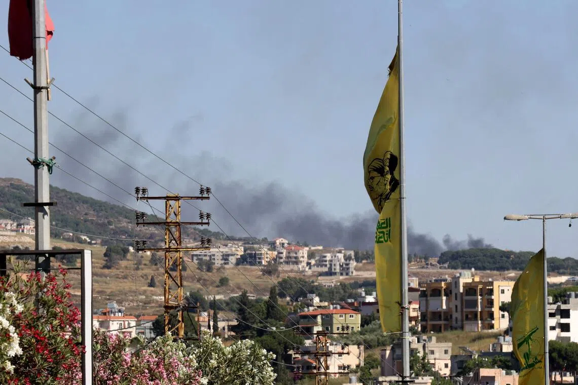 Smoke rising from the site of Israeli artillery shelling southern Lebanese city of Nabatieh on June 18, 2026.