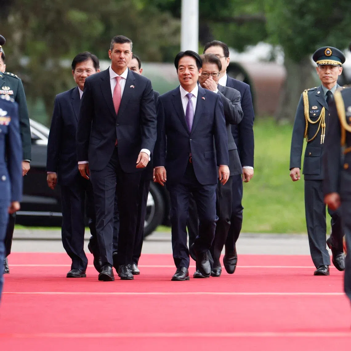 Paraguay President Santiago Pena attends a welcoming ceremony with Taiwan President Lai Ching-te in Taipei, Taiwan May 8, 2026. REUTERS/Ann Wang