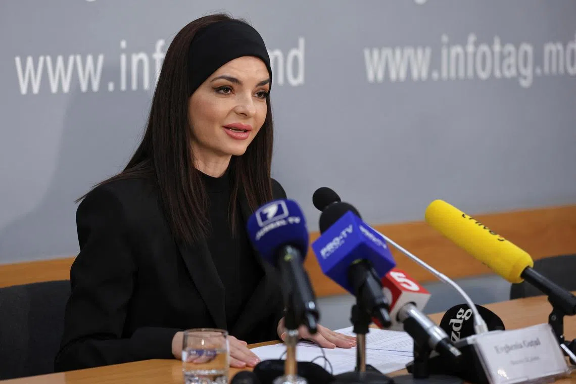 Leader of Moldova's Gagauzia region Yevgenia Gutsul (Eugenia Gutul) speaks during a press conference in Chisinau, Moldova, March 13, 2024. REUTERS/Vladislav Culiomza/File Photo