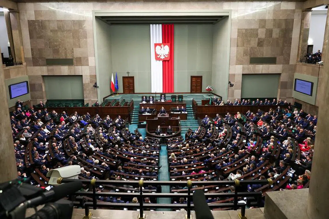 FILE PHOTO: Polish President Andrzej Duda speaks during the first session of the newly elected Polish parliament in Warsaw, Poland November 13, 2023. REUTERS/Kacper Pempel/File Photo