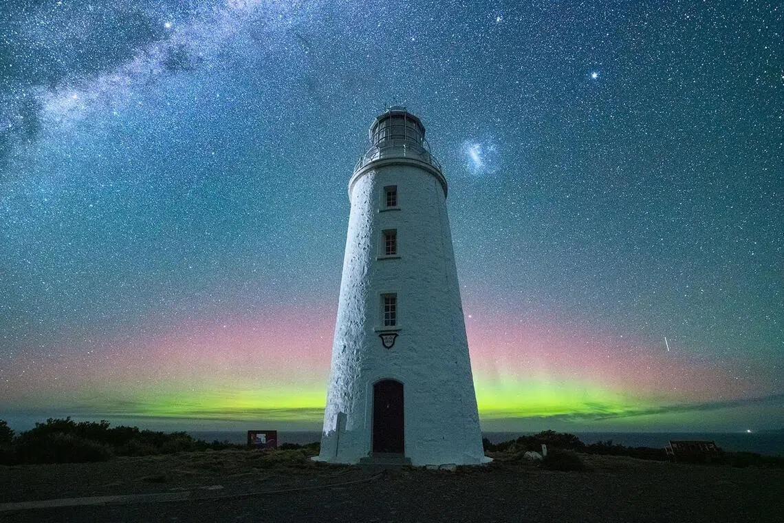 Spot the Aurora Australis from locations like the Cape Bruny Lighthouse.
