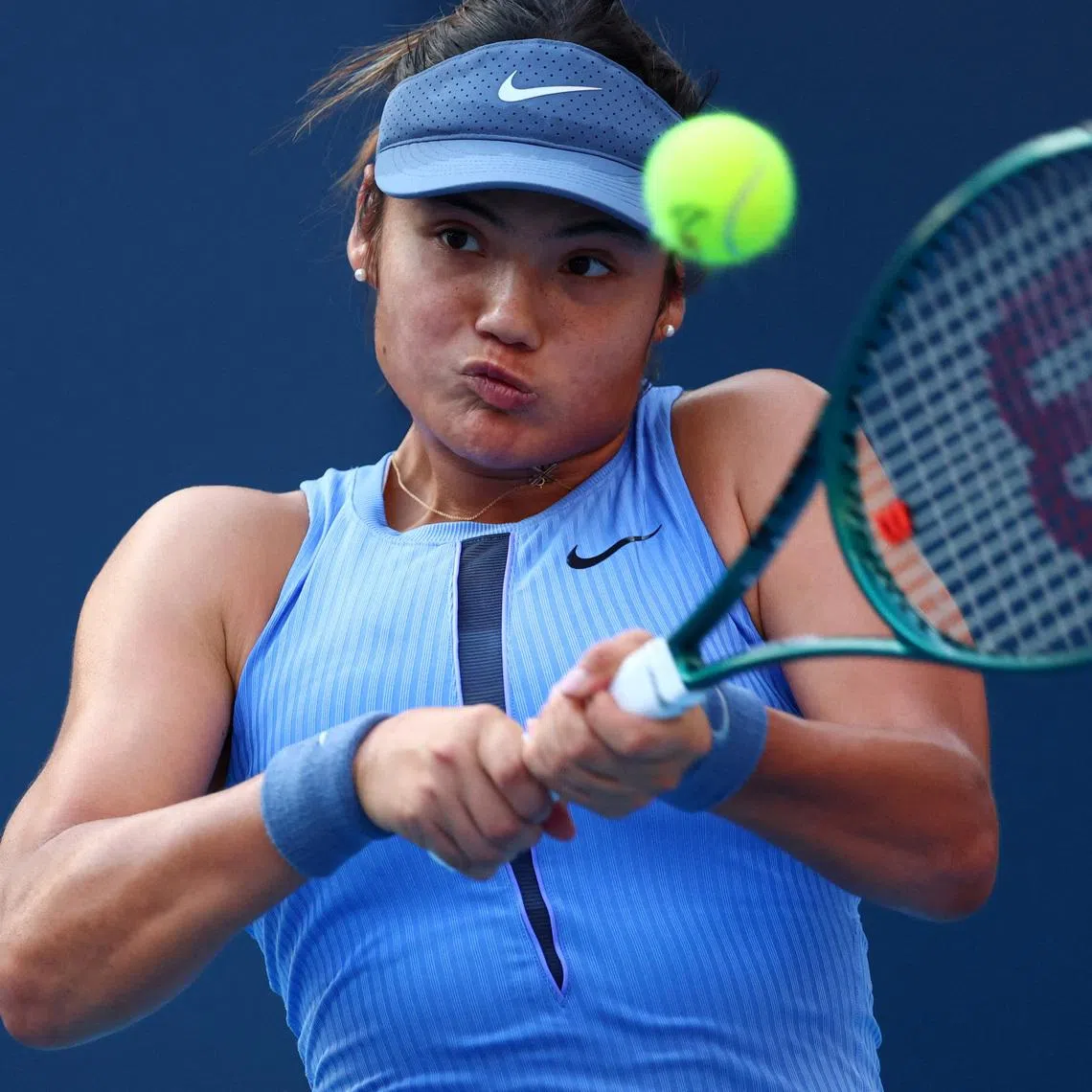 Tennis - China Open - The Beijing Olympic Green Tennis Center, Beijing, China - September 29, 2025 Britain's Emma Raducanu in action during her round of 32 match against Jessica Pegula of the U.S. REUTERS/Tingshu Wang