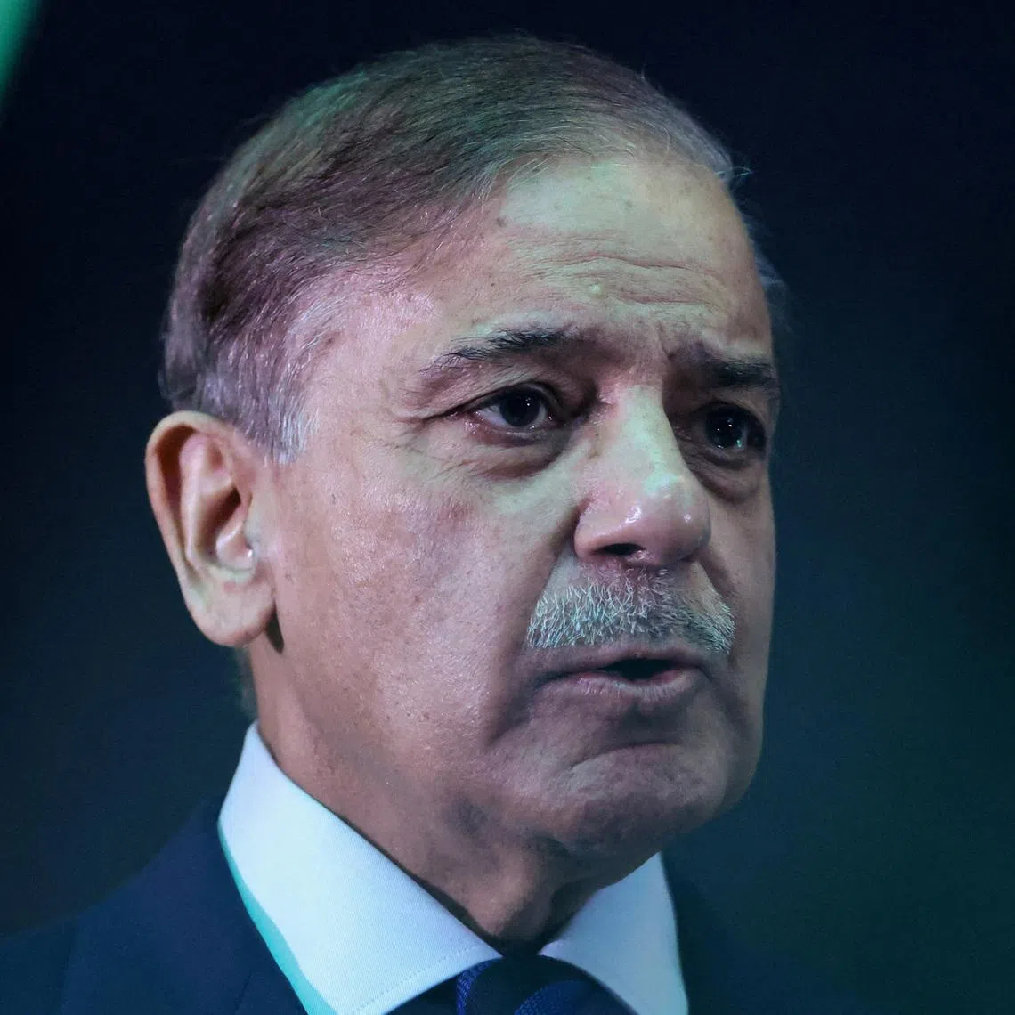 FILE PHOTO: Pakistan's Prime Minister Shehbaz Sharif looks on during a business and investment conference, during his official visit in Kuala Lumpur, Malaysia, October 6, 2025. REUTERS/Hasnoor Hussain/Pool/File Photo
