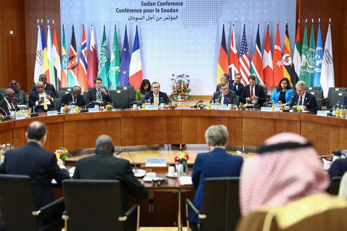 German Foreign Minister Johann Wadephul and other delegates attend the Third International Sudan Conference at the Foreign Ministry in Berlin, Germany, April 15, 2026. REUTERS/Liesa Johannssen