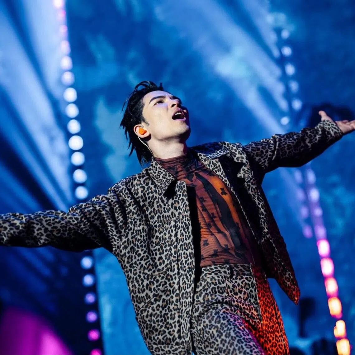 Taiwanese singer Jam Hsiao in a leopard-print get-up at his concert at the Singapore Indoor Stadium on Oct 25. 
