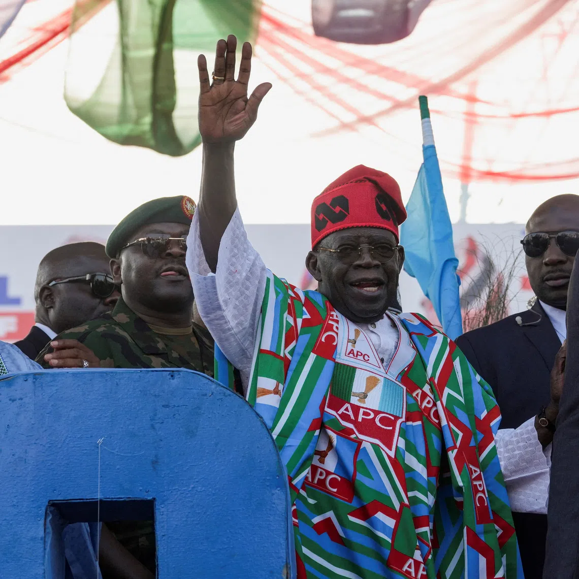 Nigerian President Bola Tinubu waves to supporters during the All Progressives Congress (APC) campaign flag-off rally in Kaduna, Nigeria, October 24, 2026. REUTERS/Marvellous Durowaiye