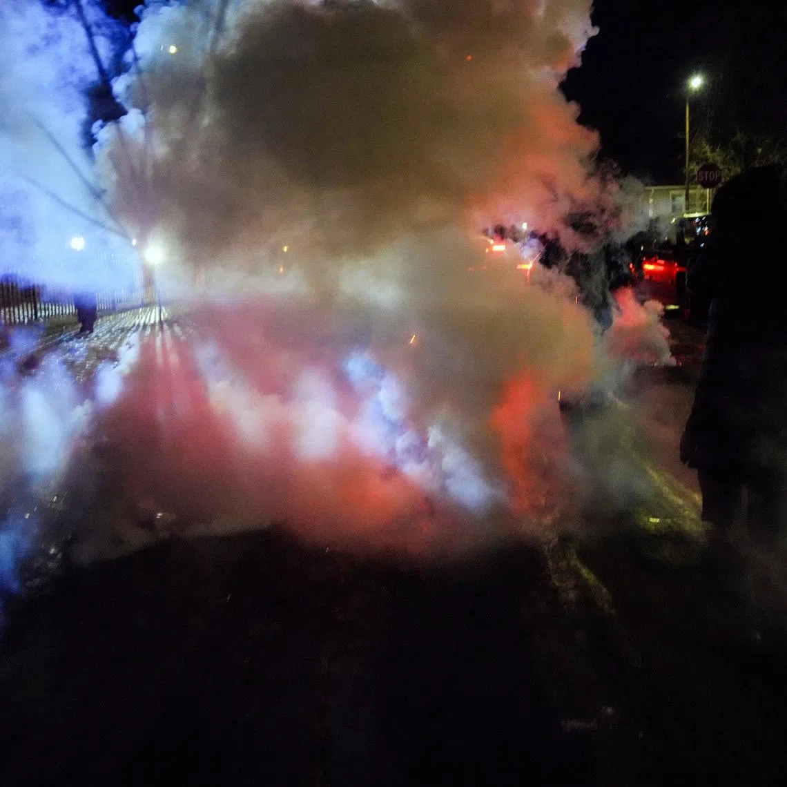 Protesters throwing rocks, ice and fireworks clashed with law enforcement agents who fired tear gas and crowd-control munitions late into the night.