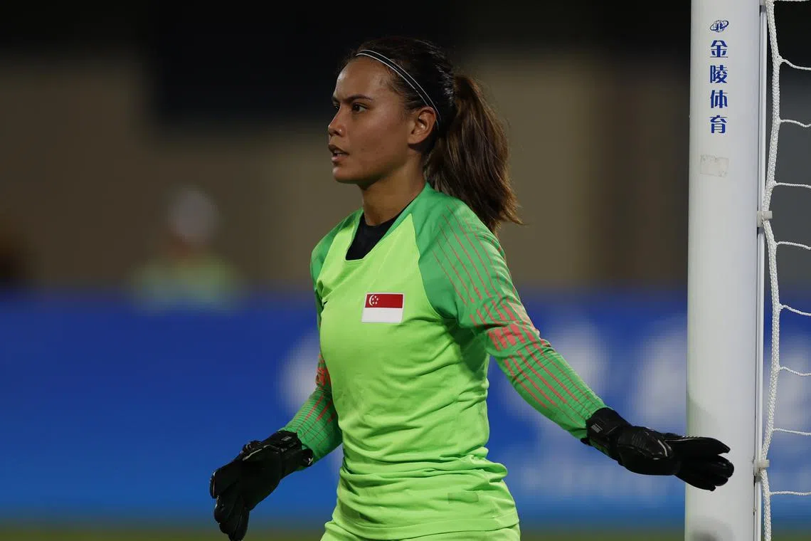 19th Asian Games - Football - Women Team - Wenzhou Sports Centre Stadium, Wenzhou, China - September 24, 2023 Singapore’s NOOR Kusumawati Binte Mohammad in action. Sport Singapore/ Jeremy Lee