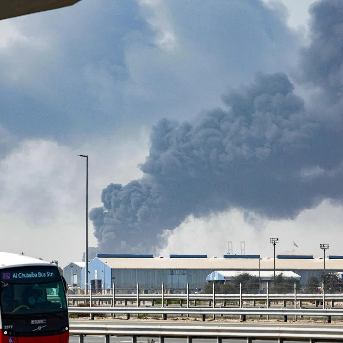 Smoke rising from the Jebel Ali port in Dubai after it was struck by debris from an intercepted Iranian missile on March 1.