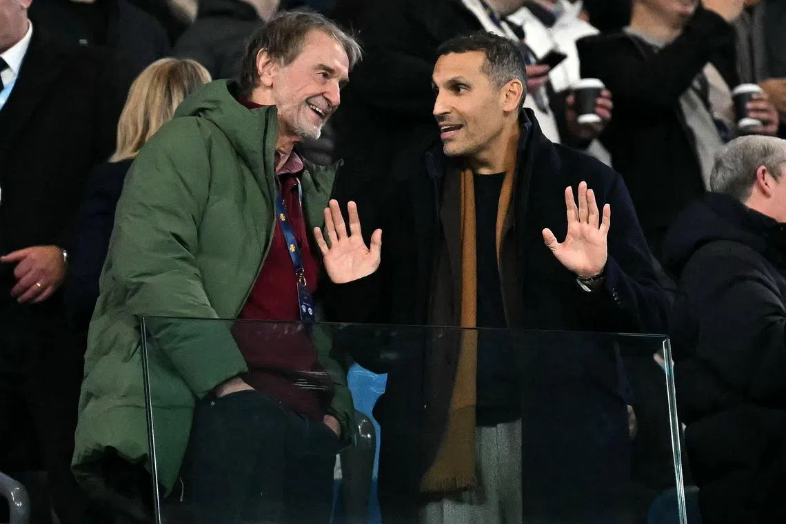 Manchester United's co-owner Jim Ratcliffe (left) talks to Manchester City Emirati chairman Khaldoon al-Mubarak before the match between Manchester City and Manchester United at the Etihad Stadium.