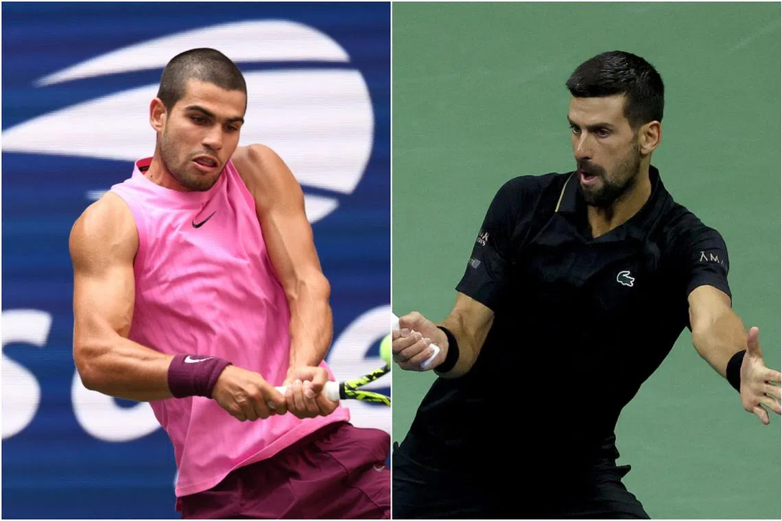 While Carlos Alcaraz (left) has beaten Novak Djokovic in two Wimbledon finals, the Serb has repeatedly claimed bragging rights on hardcourts. 