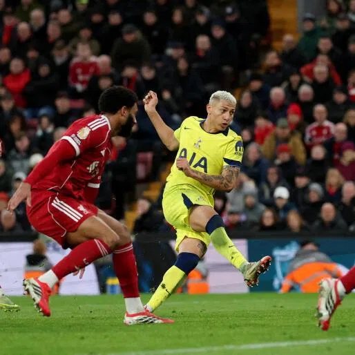 Tottenham Hotspur's Richarlison scores their first goal against Liverpool.