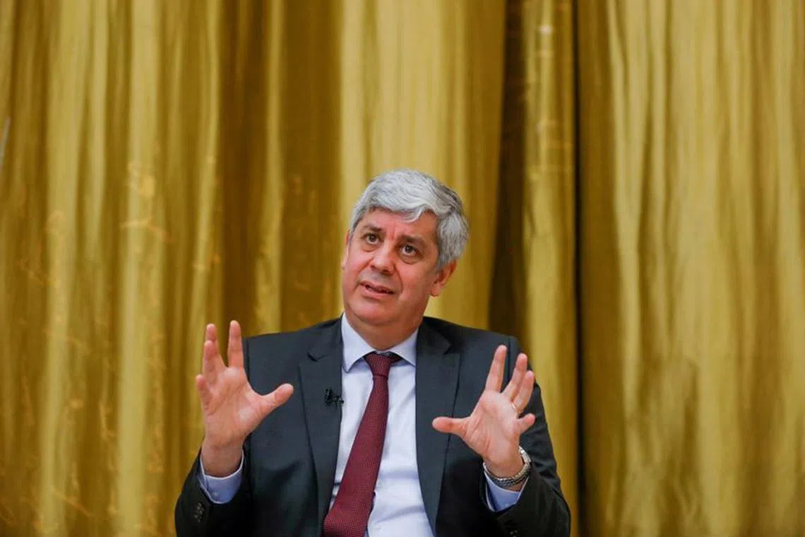 FILE PHOTO: European Central Bank (ECB) governing council member Mario Centeno speaks during an interview with Reuters, in Lisbon, Portugal, March 15, 2021. REUTERS/Pedro Nunes