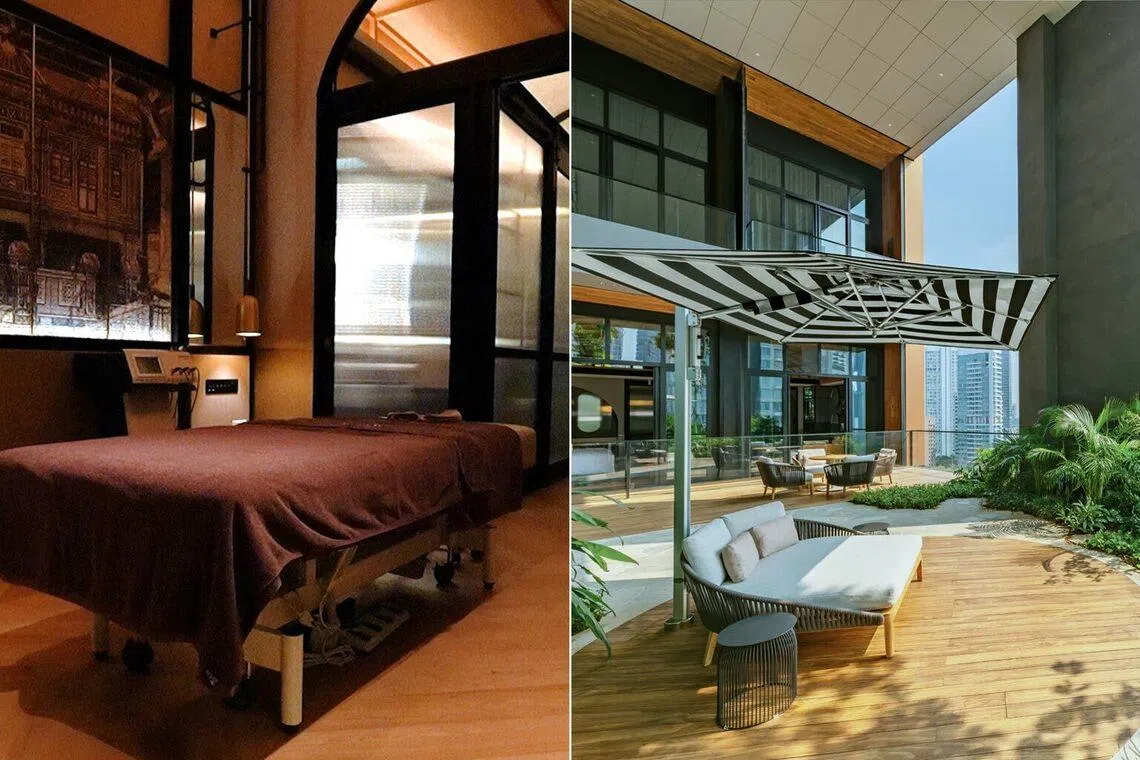 DeRama Singapore’s spa therapy room and outdoor garden patio